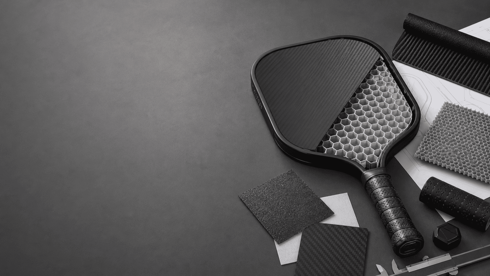 Private-label pickleball paddle face, core and construction specification graphic