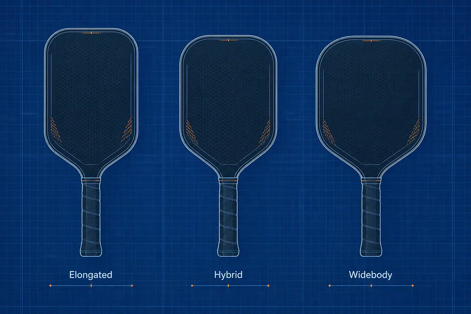 OEM pickleball paddle shapes: elongated, hybrid and widebody designs
