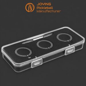 Adjustable pickleball paddle butt-end weight kit with 6 g, 9 g and 12 g weights, tool and clear-lid case