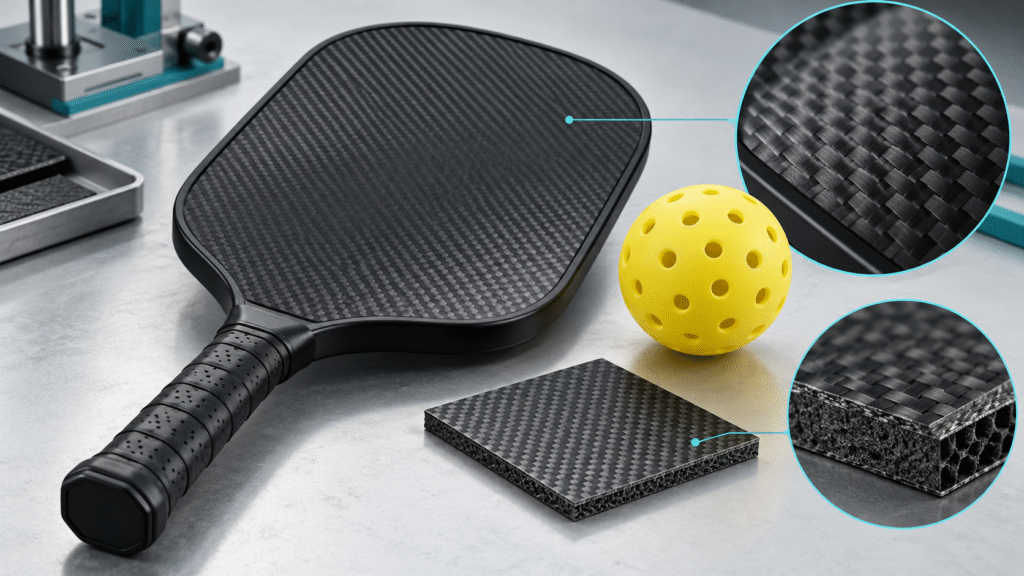 Conceptual illustration of an unbranded paddle face and composite coupon prepared for surface inspection.